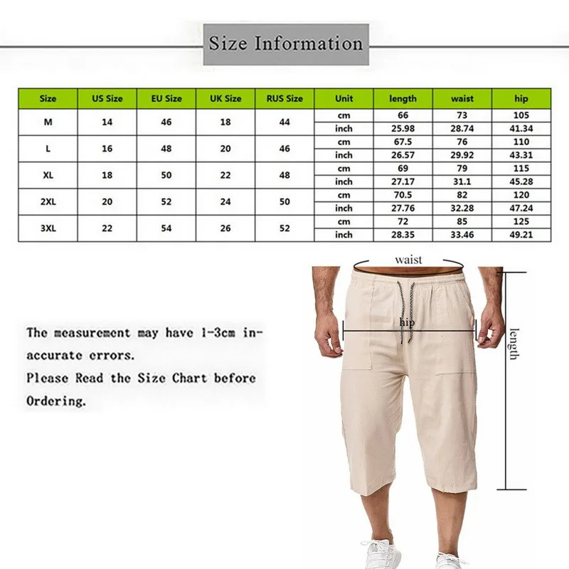 

New Summer Men's Casual Cargo Shorts Overalls Long Length Multi Pocket Hot breeches Military Capri Pants Male Cropped Pants