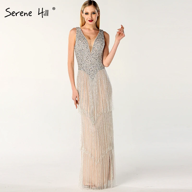 Дубай дизайн серое сексуальное вечернее платье с глубоким V-образным вырезом