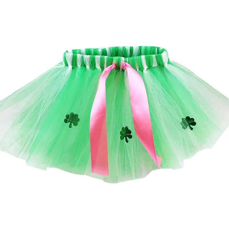 

Handmade Adult Kids Saint Patrick Day Tulle Tutu Skirt with Ribbon Green Sequin Shamrock Clover Baby Girls Carnival Parade BX0A