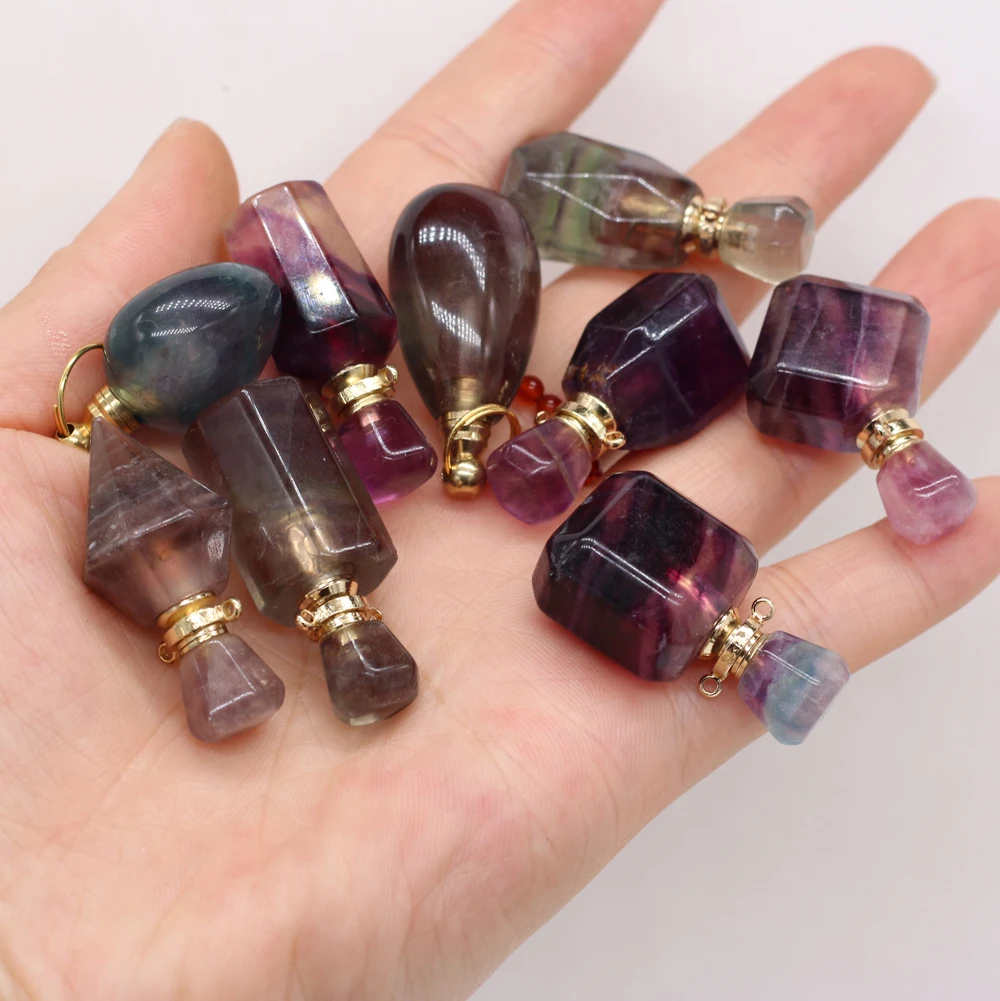 

Natural Semi-precious Stone Amethyst Fluorite Agate Perfume Bottle Pendant DIY for Making Jewelry Necklace Gift Accessories