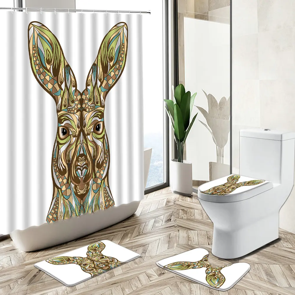 

Abstract Hand Painted Animal Print Shower Curtain Indian Style White Background Decor Bath Mat Toilet Lid Cover Bathroom Carpet