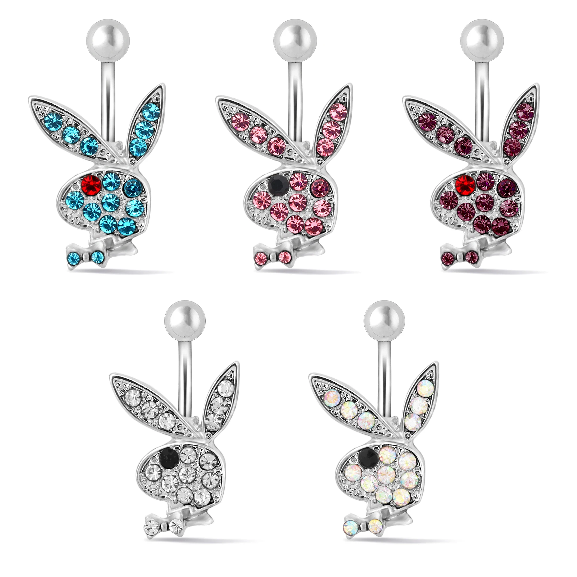 14 г Хрустальный кролик пупка кольца Zircon мультфильм для пирсинга Bunny Бар пирсинг