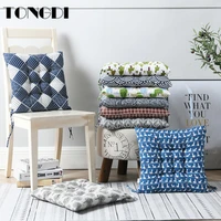 tongdi home soft square cushions sanding fabric printed linen cotton binding band decoration for seat office chair sofa tatami