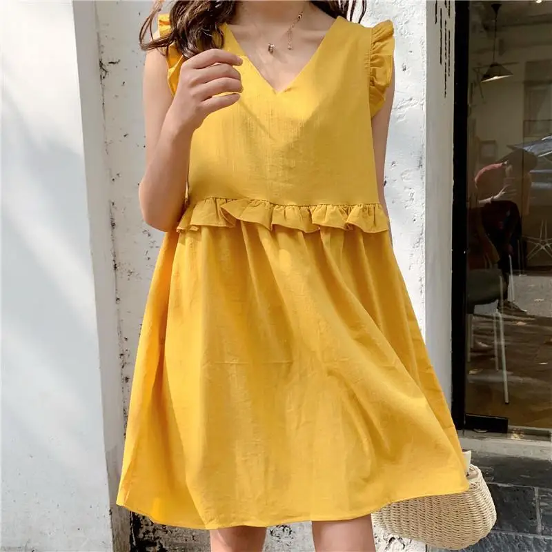 

QWEEK Boho Beach Style Dresses For Women Casual Summer 2020 Sweet Loose Ruffles Patchwork Dress Streetwear Tank Vestidos