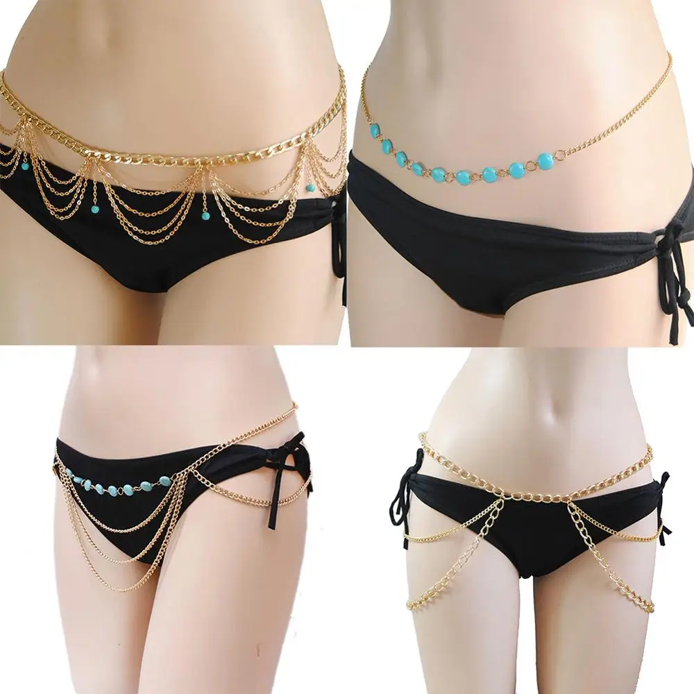 4 шт. модные сексуальные для женщин с цепью на талии шикарные золотые и металл