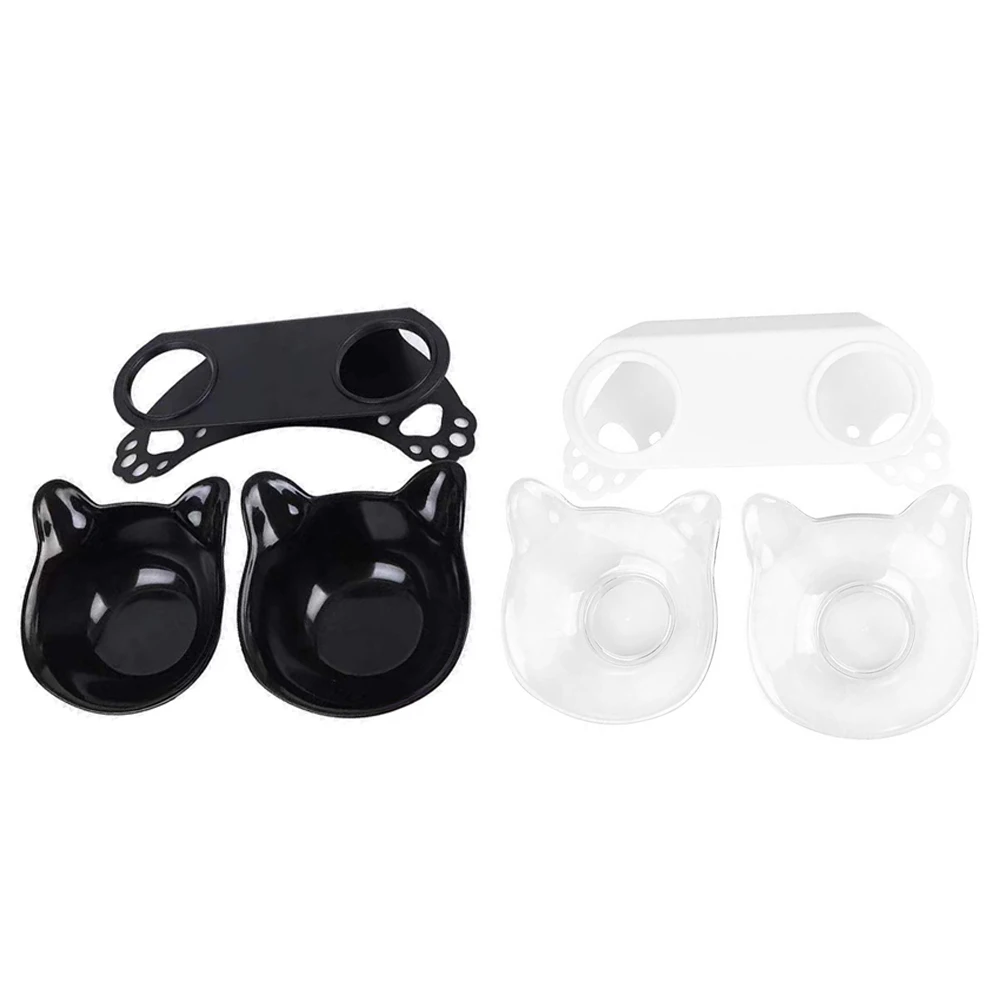 

Cat Double Bowl Kitten Bowl Dog Bowl Transparent Material Non-Slip Food Bowl With Protection Cervical Transparent Cat Supplies