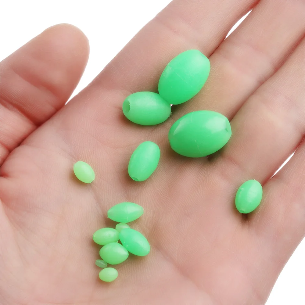 100 шт. поплавков для рыбалки овальной формы с бусинами для тройного крючка из пластика, светящихся в темноте, для грузил ригов и приманок.