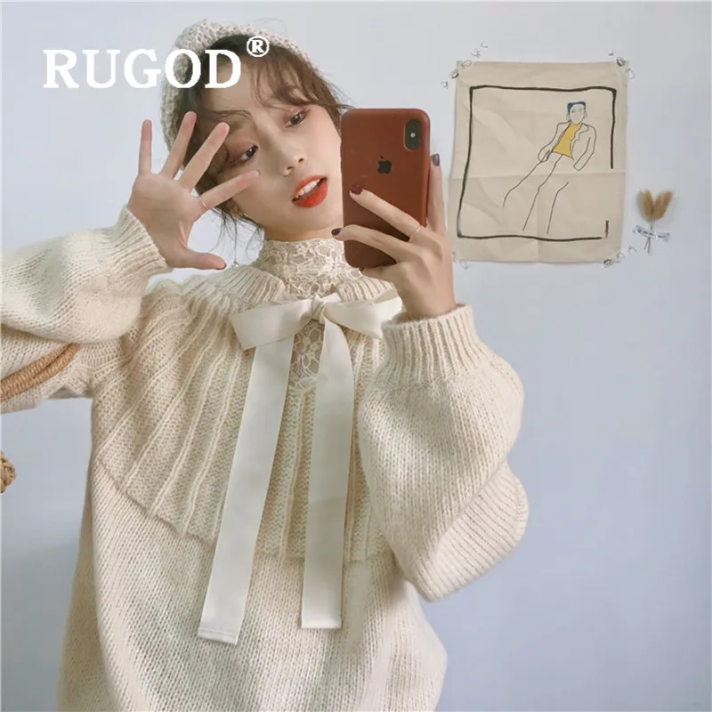 Женский элегантный свитер RUGOD однотонный пуловер с длинными рукавами-фонариками