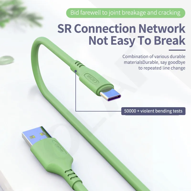 OLAF 3A 2 м Жидкий USB Type C кабель быстрая зарядка мобильный телефон зарядное