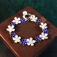 bastiee 999 sterling silver bracelet for women cloisonne enamel jewelry flowers hand chain hmong handmade ethnic bangle bracelet