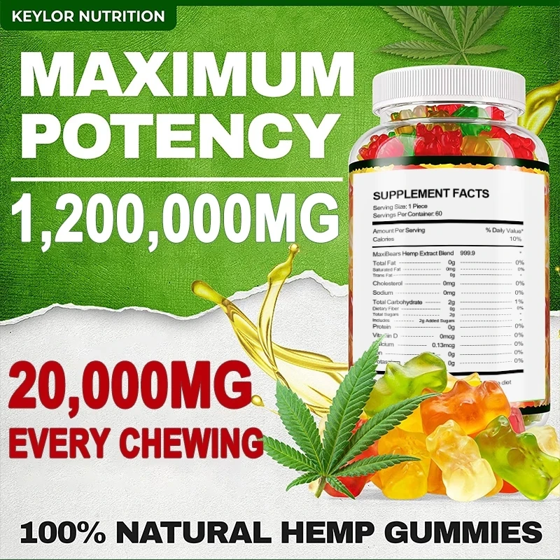 

Minch 60PCS CBD Gummies Relieve Stress & Anxiety Relief Hemp Oil Gummy With Vitamin B/E Effect For Pain Relief Better Sleep