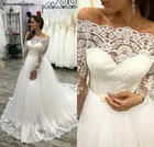 2019 свадебное платье с открытыми плечами, с длинным рукавом, с кружевной аппликацией, с пуговицей сзади, со шлейфом, платье невесты, свадебные платья, Vestido De Noiva