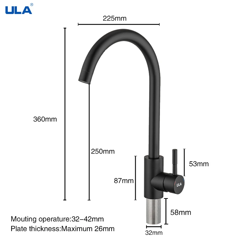 ULA Black Gold Kitchen Faucet Stainless Steel 360 Rotate Faucet Kitchen Tap Deck Mount Cold Hot Water Sink Mixer Taps Torneira images - 6