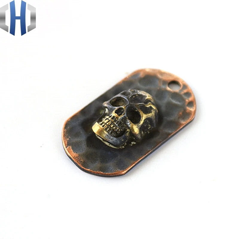 Пламенный череп стальное ожерелье Пламя подвеска из чистой меди красная медная