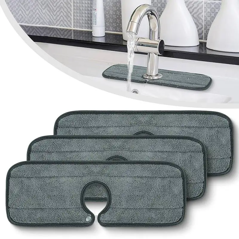 

Sink Splash Mat with Button Faucet Splash Guard Microfiber Catcher Countertop Absorbent Mat for Kitchen Bathroom Drying