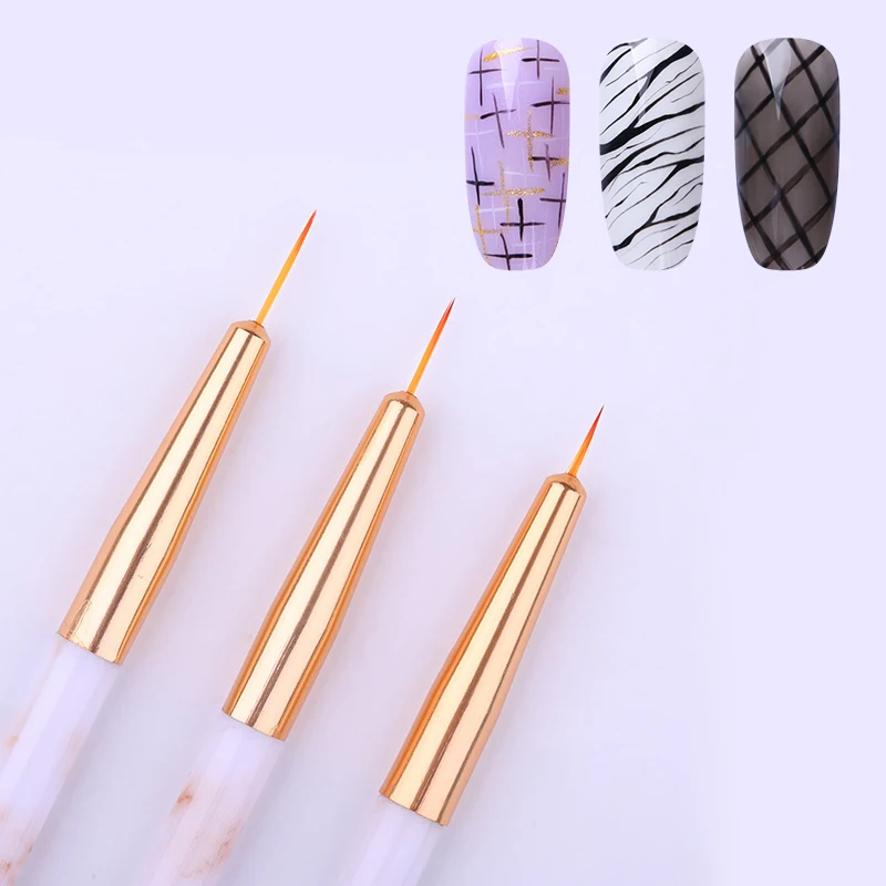 

3 Pcs UV Gel Liner Drawing Brush Painting Nail Liner Acrylic Pens Marble Handle Nail Art Pens Nails Brush Tool Accessories