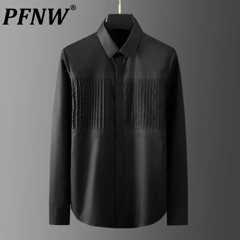 

Мужская деловая Повседневная рубашка PFNW, однотонная плиссированная блузка с длинными рукавами, симметричным складным швом, 9Y5613, осень 2021