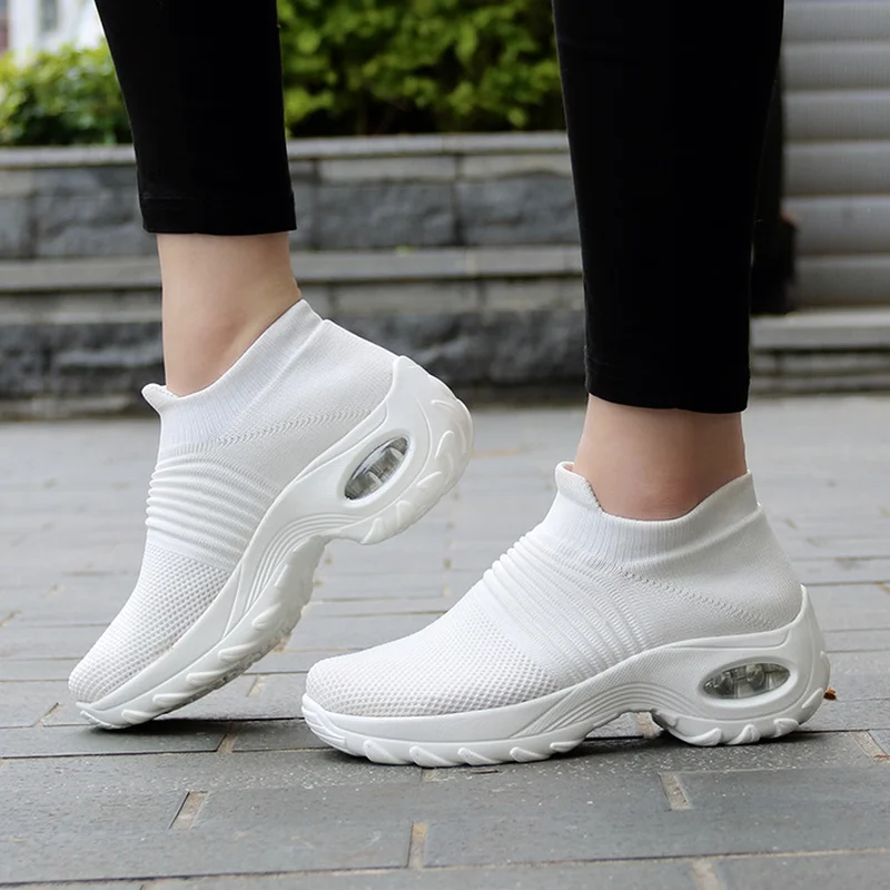 

Women's Air Cushioned Sneakers White Tennis Shoes Thick-soled Increased Vulcanized Shoes Breathable Lightweight Running Shoes