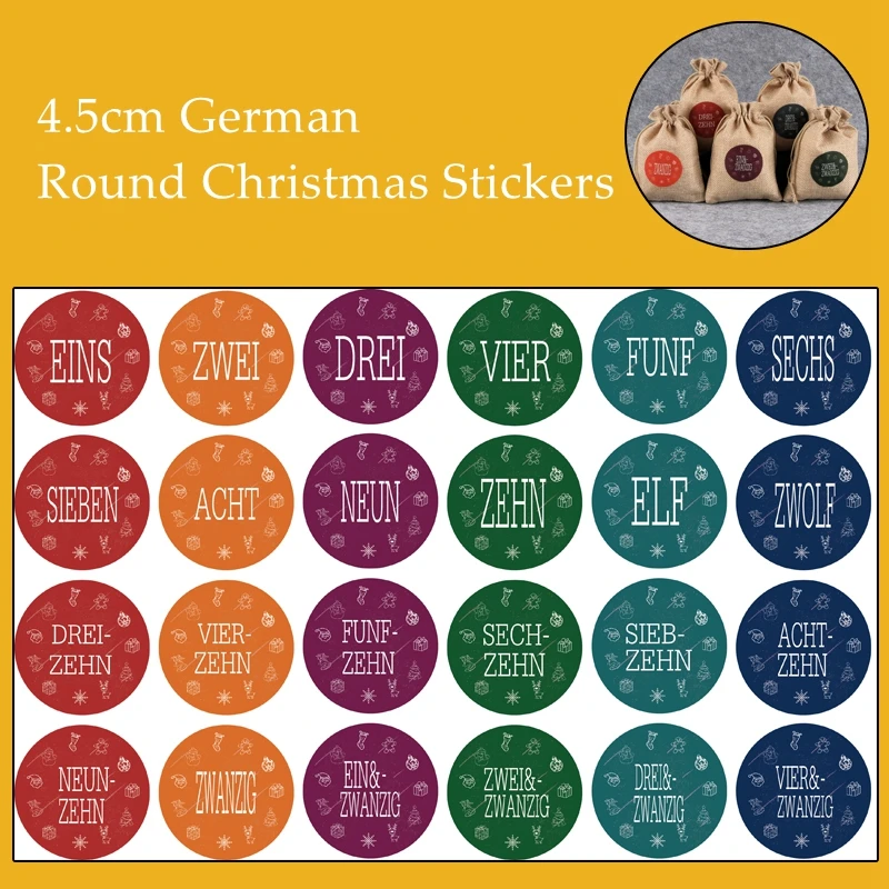 

Fashion 5pcs/lot Christmas Numbers 24 Days Calendar Paper Stickers for Diary Jewelry Bags DIY German Stickers Tags