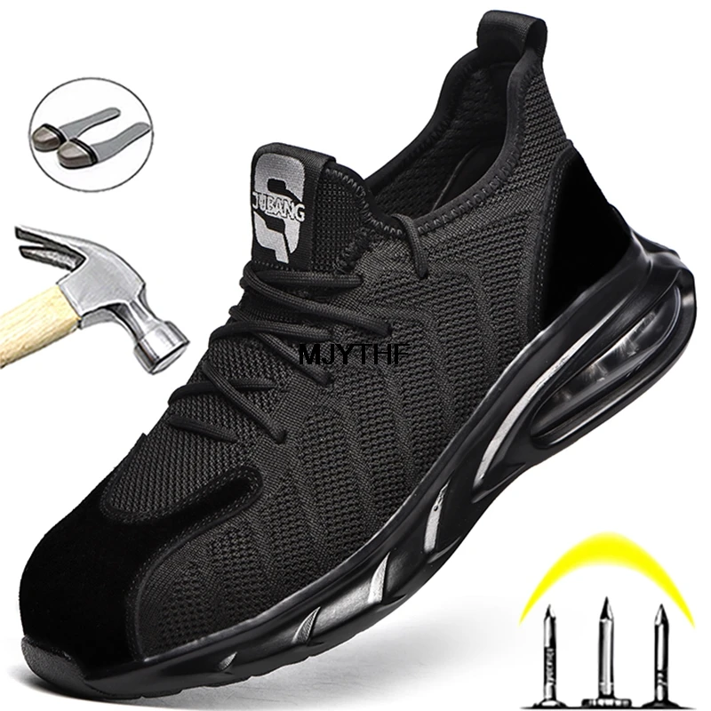 Pop Nice Work Shoes Men Air Cushion Safety Shoes Work Sneakers Indestructible Shoes Puncture-Proof Work Boots Protective Shoes