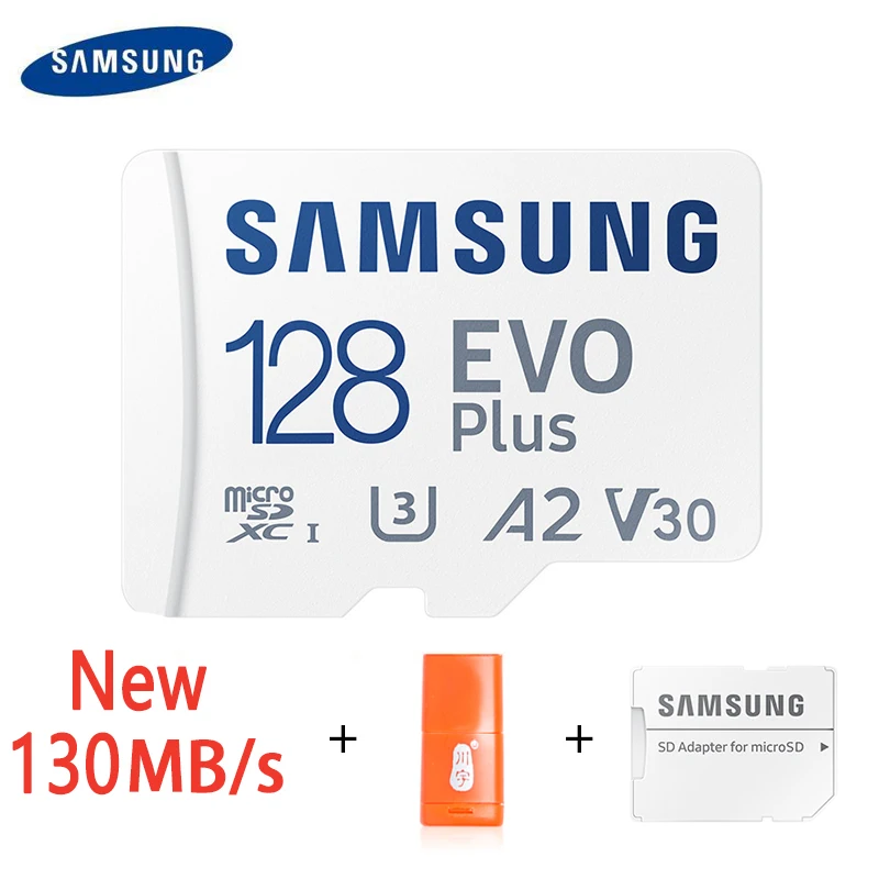 New SAMSUNG 64gb 128gb 256gb 512GB TF(MicroSD) EVO Plus 4K U3 V30 A2 Read 130MB/s high-speed console tablet MEMORY card reader