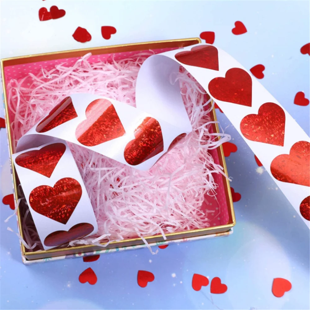 

Red Heart Shaped Sticker Labels, 500pcs/roll Love Decorative Heart Stickers Valentine's Day Decorations Wedding Party
