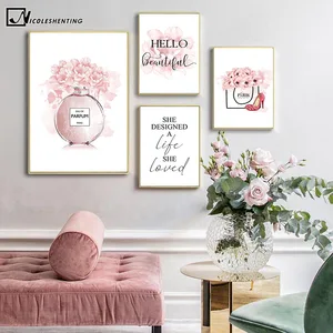Цветочный парфюм, модная картина с цитатами, макияж, художественное оформление, цветочный холст, принт, настенное искусство, картина, современная девушка, украшение для комнаты