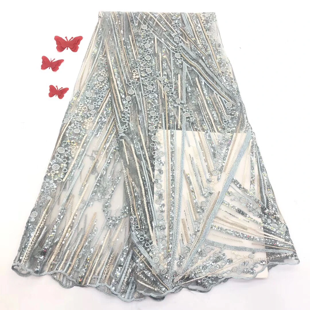

The latest sequined tulle lace fabric 2020 high quality wedding french bridal wedding dress with Nigerian lace fabric SZ0159