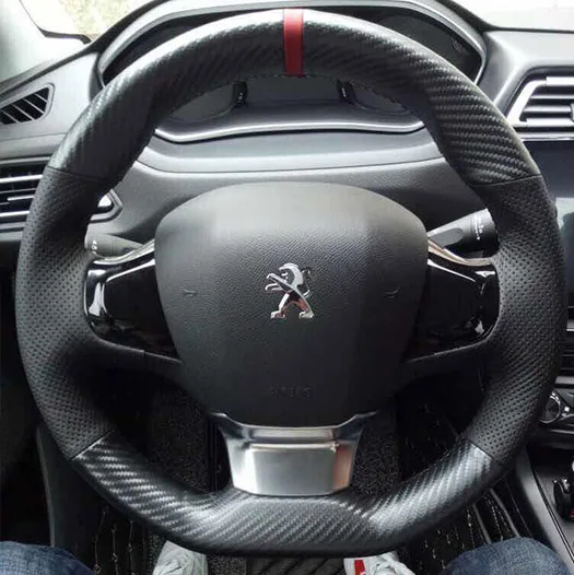 

DIY hand-stitched leather car steering wheel cover for Peugeot 308