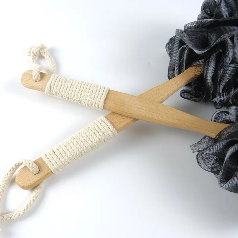 

New Bamboo charcoal fiber bath ball and wooden handle set for spa or bathing