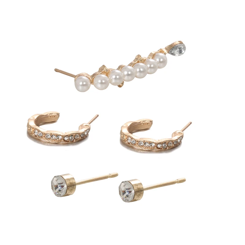 

Luokey Pearl Ear Piercing Jewelry Personality Fashion C Shape Water Drop Crystal Stud Earrings For Women Aretes De Mujer Brincos