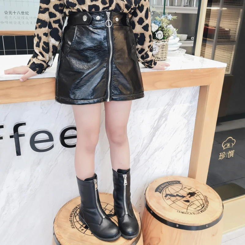 Весенне Зимняя юбка из искусственной кожи для девочек малышей детская Детская