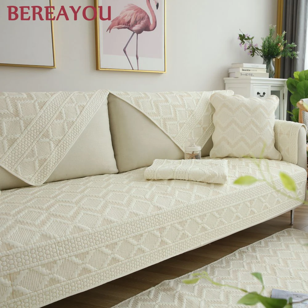 Хлопковые Чехлы для дивана в гостиную серая однотонная накидка на диван