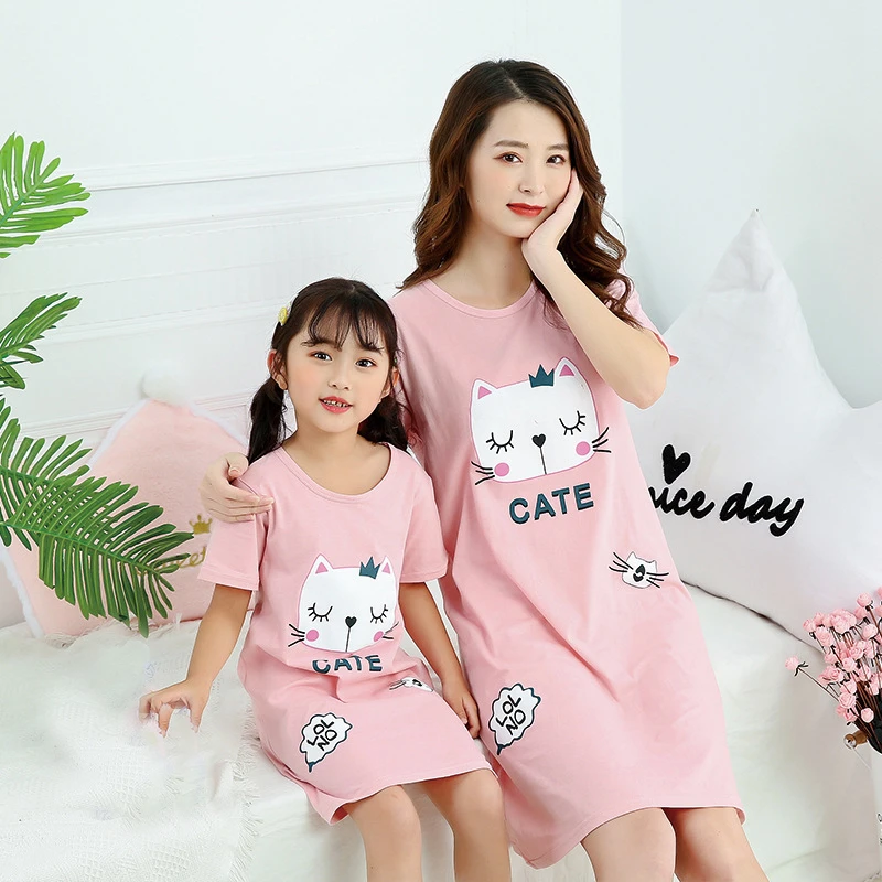 

Summer Girls Nightgowns Pajamas Kids Short sleeved Nightdress Cute 100% Cotton Child Baby Sleeping Dress Size 8 10 12 14 Years