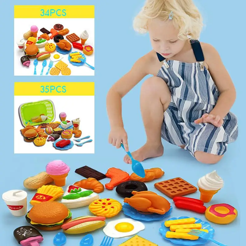 

Plastic Fast Food Playset Mini Hamburg French Fries Hot Dog Ice Cream Cola Food Toy for Children Pretend Play Gift for Kids