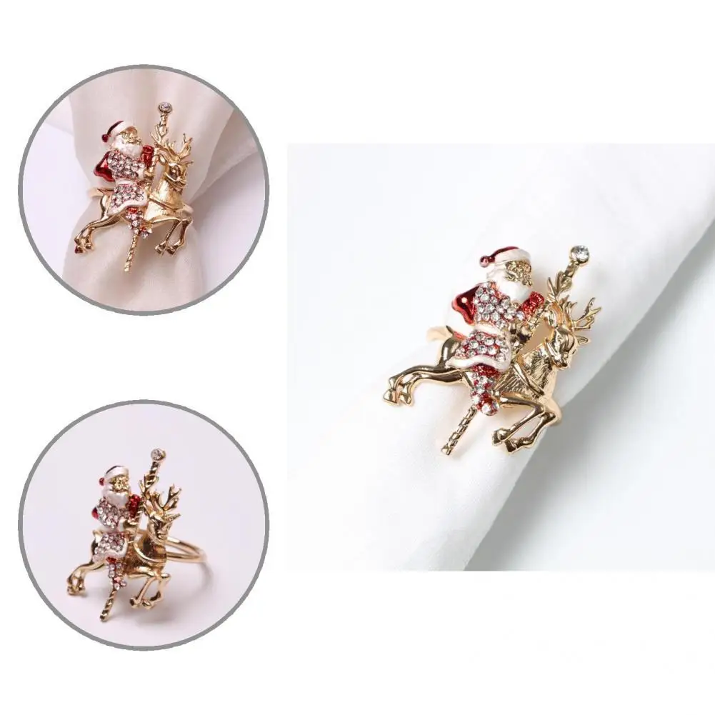 

4Pcs/Set Delicate Napkin Ring Eye-catching Anti-slip Golden Color Christmas Santa Clause Serviette Holder Ring