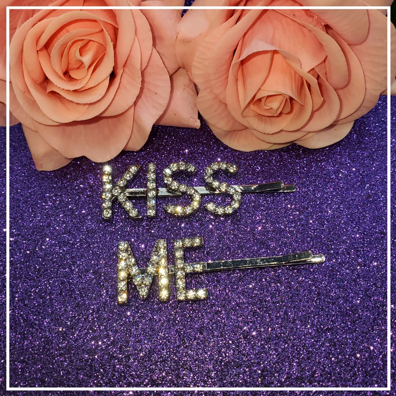 Популярные модные заколки для волос с надписью KISS ME 2 шт./компл. уникальные