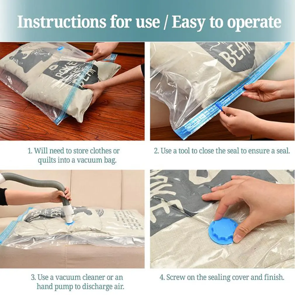 Convenient Manual Pump StorageVacuum Storage Bags Transparent Vacuum Clothes Bag Quilt Compression Suit wardrobe | Дом и сад