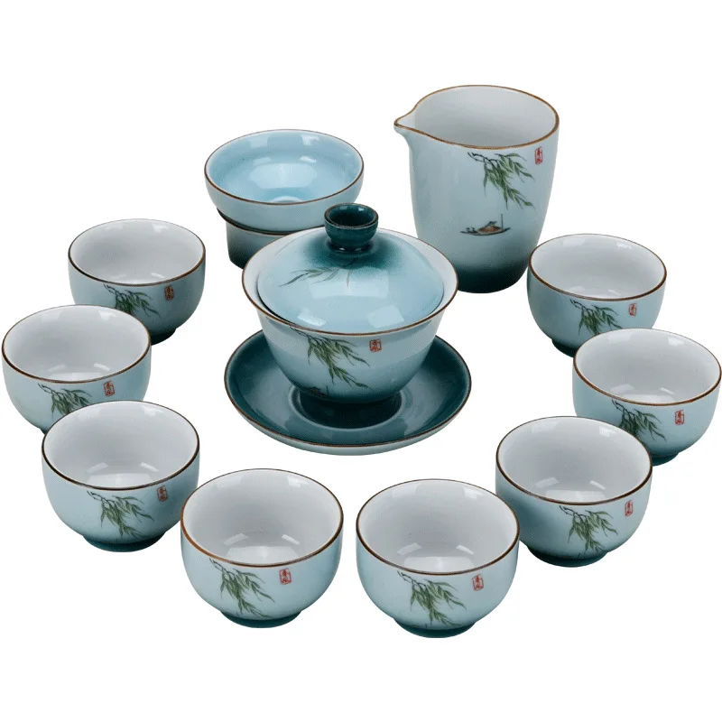 

Azure Tea Set, Chinese Style Souvenir, Kung Fu Tea Set, Gradient Cover Bowl, Home Gifts, Gift Box