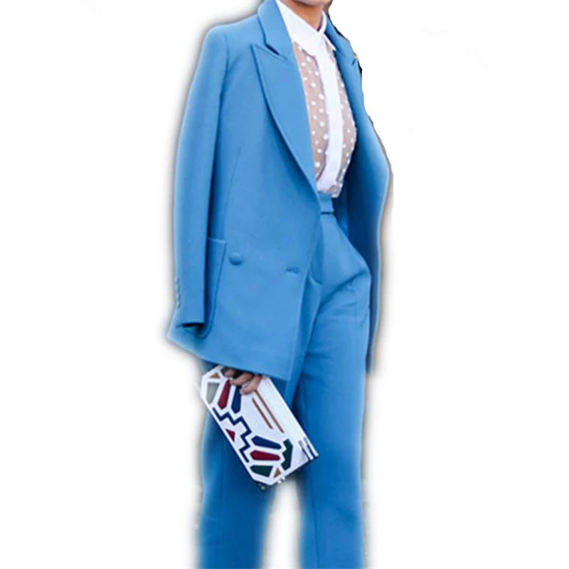 Синий женский брючный костюм женские деловые костюмы Женские официальные
