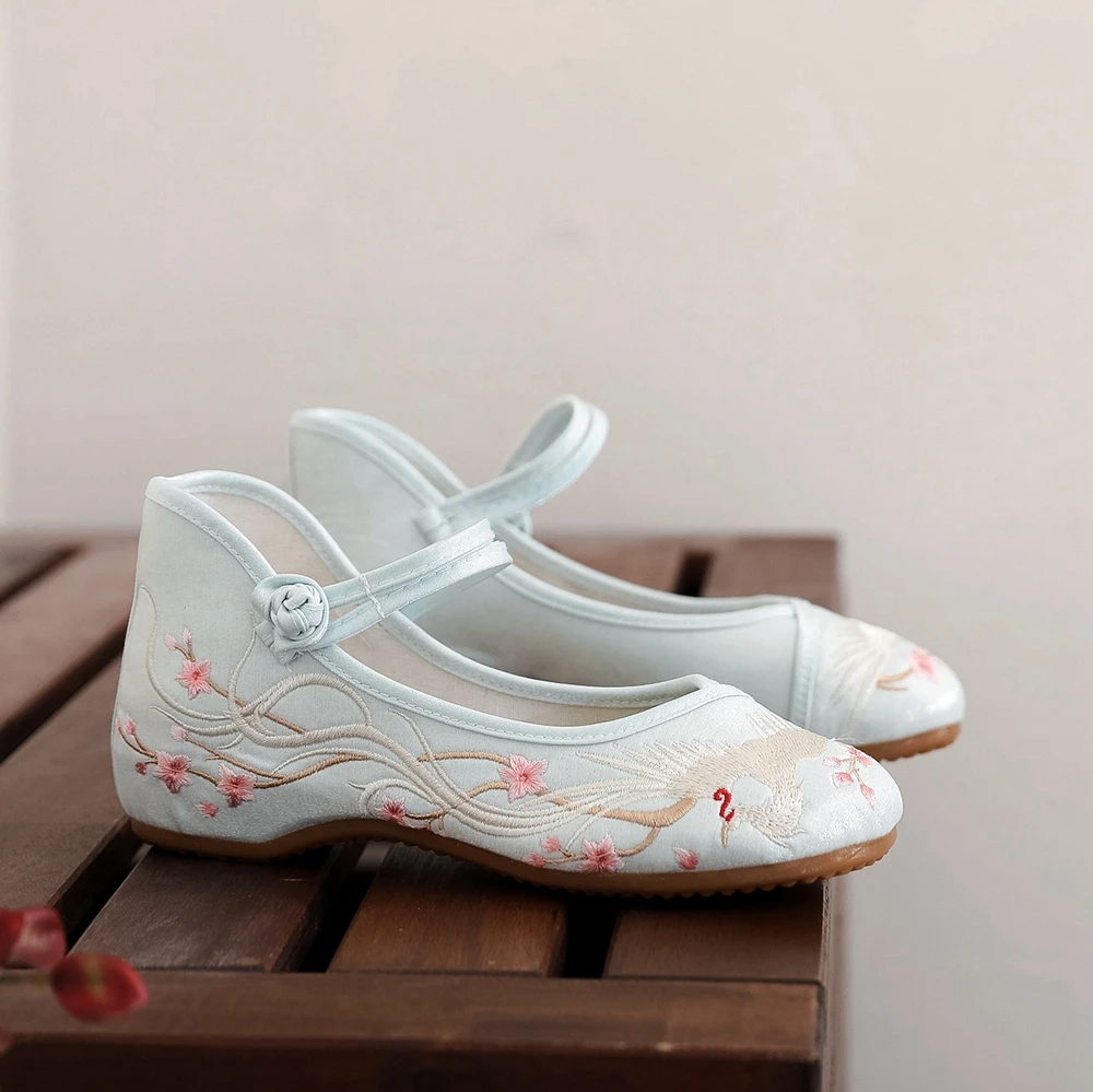 Женские балетки Veowalk из хлопчатобумажной ткани с вышивкой Феникс элегантные