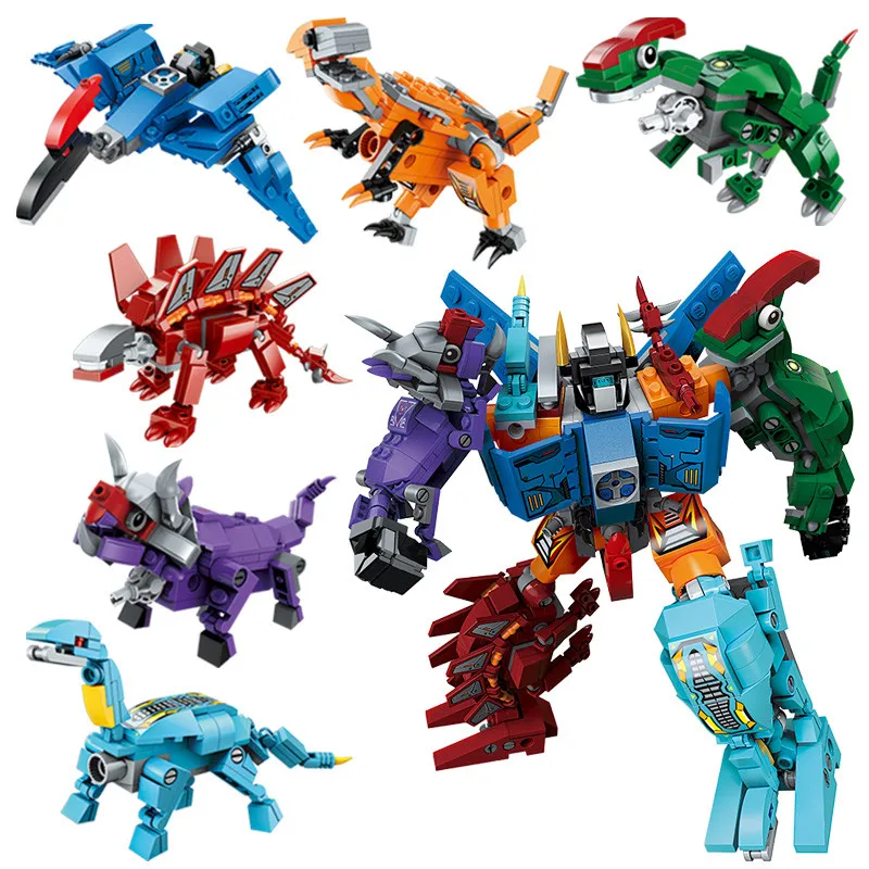 

553PCS 6in1 Dinosaur Mech Deformation Urban Guard Robot Enlighten Creative Building Blocks Educational Toys for Children