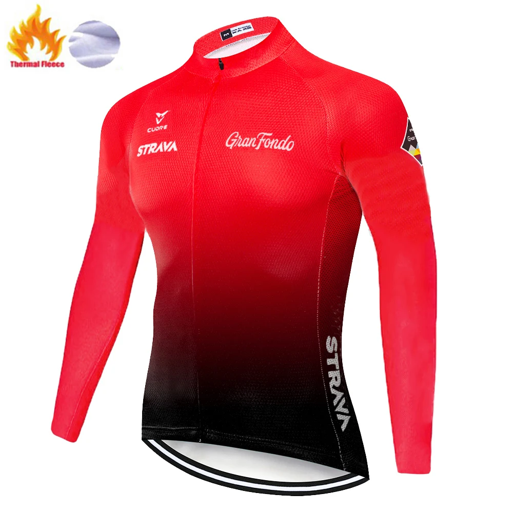 2020 команда STRAVA велосипедная Джерси Зимняя Термальная флисовая майка длинная