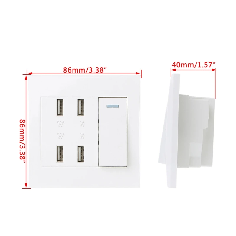 

RipengPI Wall Socket Plate, 220V 10A Wall Switch Socket 4 Port USB Charger Power Outlet Adapter Panel