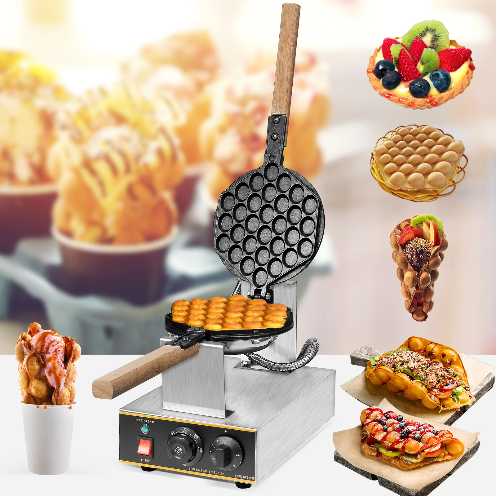 

1400W Bubble Waffle Maker Electric Bubble Egg Waffles Cake Machine Waffle Baker 180° Rotatable Home Baking Dessert DIY Tools New