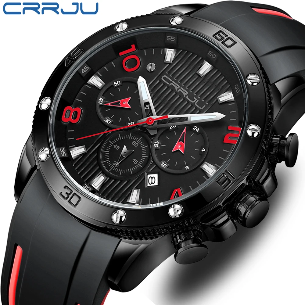 CRRJU cronografo orologi da uomo marca lusso Casual Sport data quarzo orologi da polso in Silicone orologio da polso da uomo impermeabile