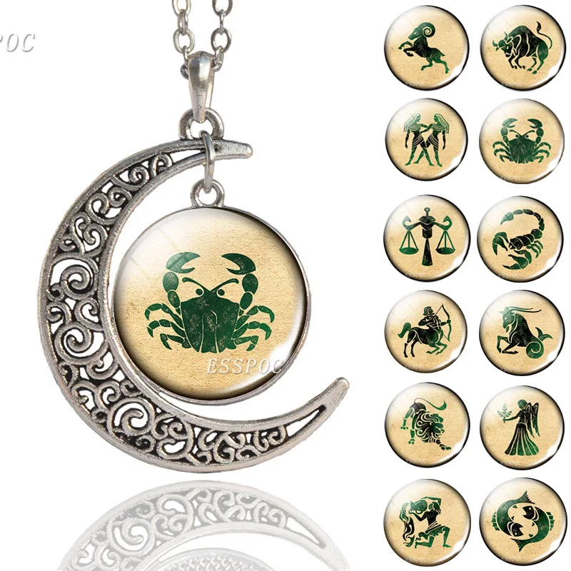 12 знаков зодиака полумесяц стеклянный купол ювелирные изделия знаки кулон