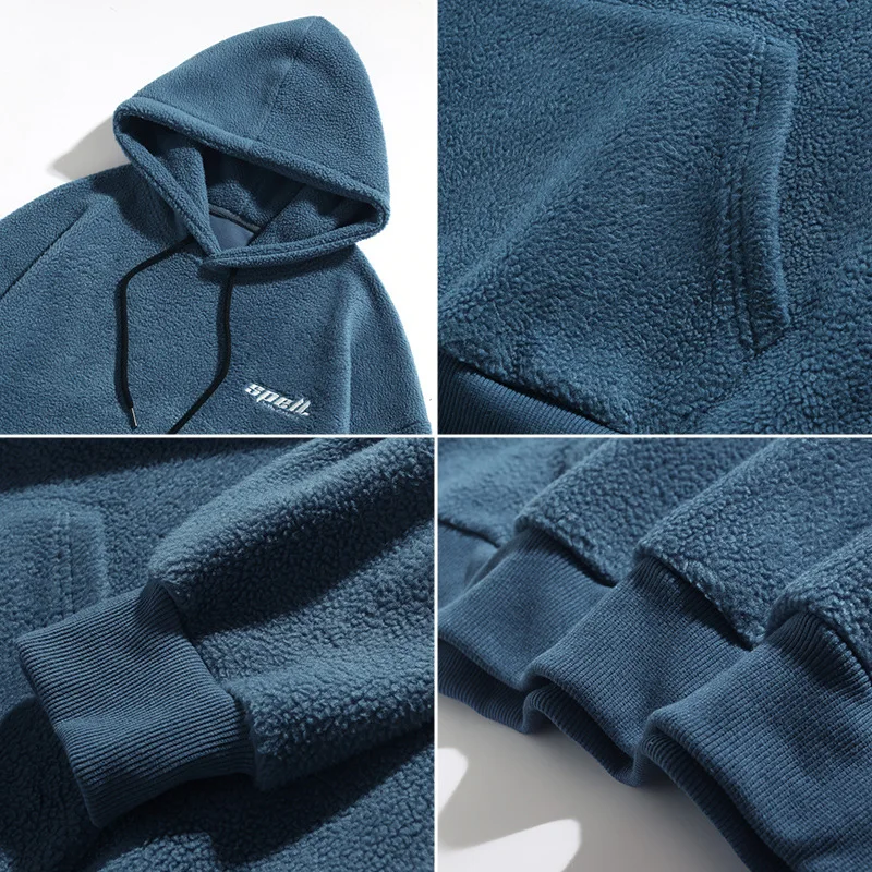 

High Quality Tag Your Label Heavy Weight Oversize Streetwear Polar Fleece Men Hoodies Solid Color Sherpa Lined Hoody
