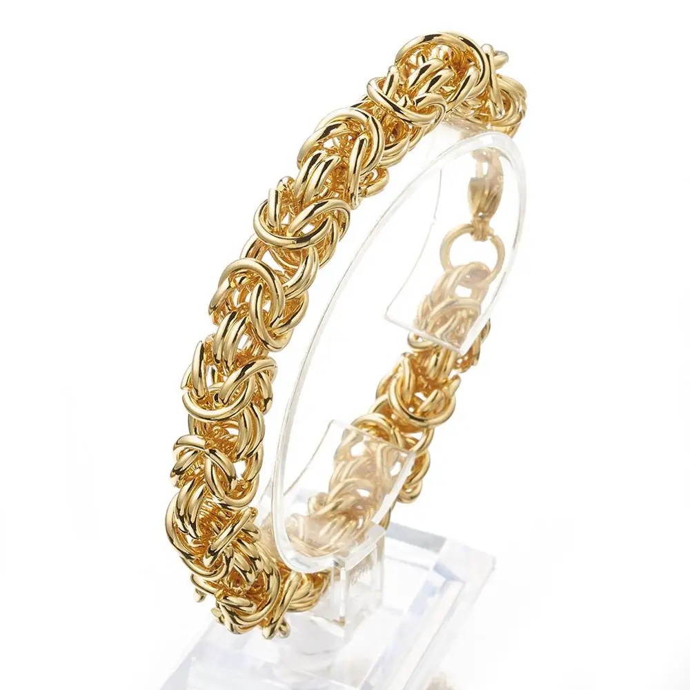 

7-11" 10mm Strong Stainless Steel Gold Tone Stainless Steel Handmade Byzantine Box Link Chain Bracelet Wristband For Men Women