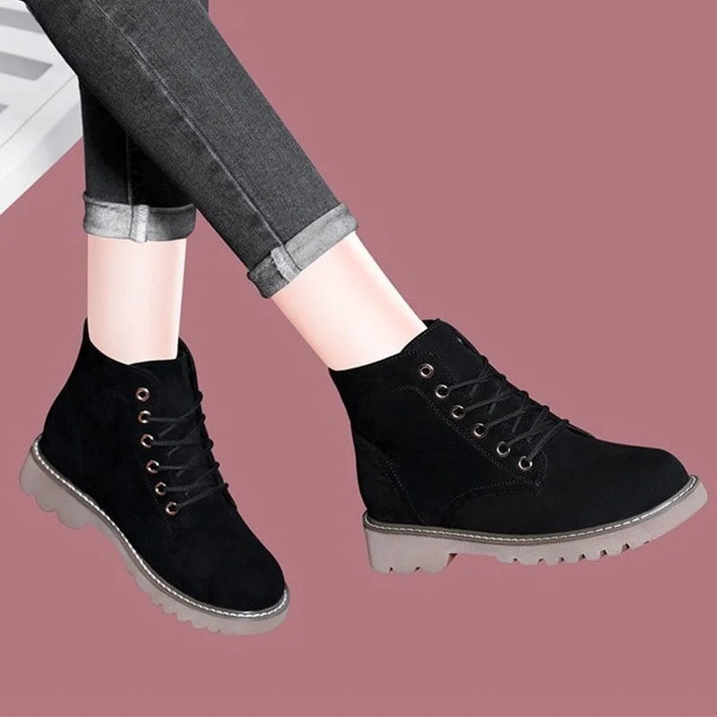 

Frosted Suede Booties Women's Flat-bottomed Martin Boots Women's Winter Korean Version Plus Cashmere Non-slip Warm Snow Boots.